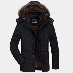 Men's Insulated Jacket with Fur Collar for Cold Weather