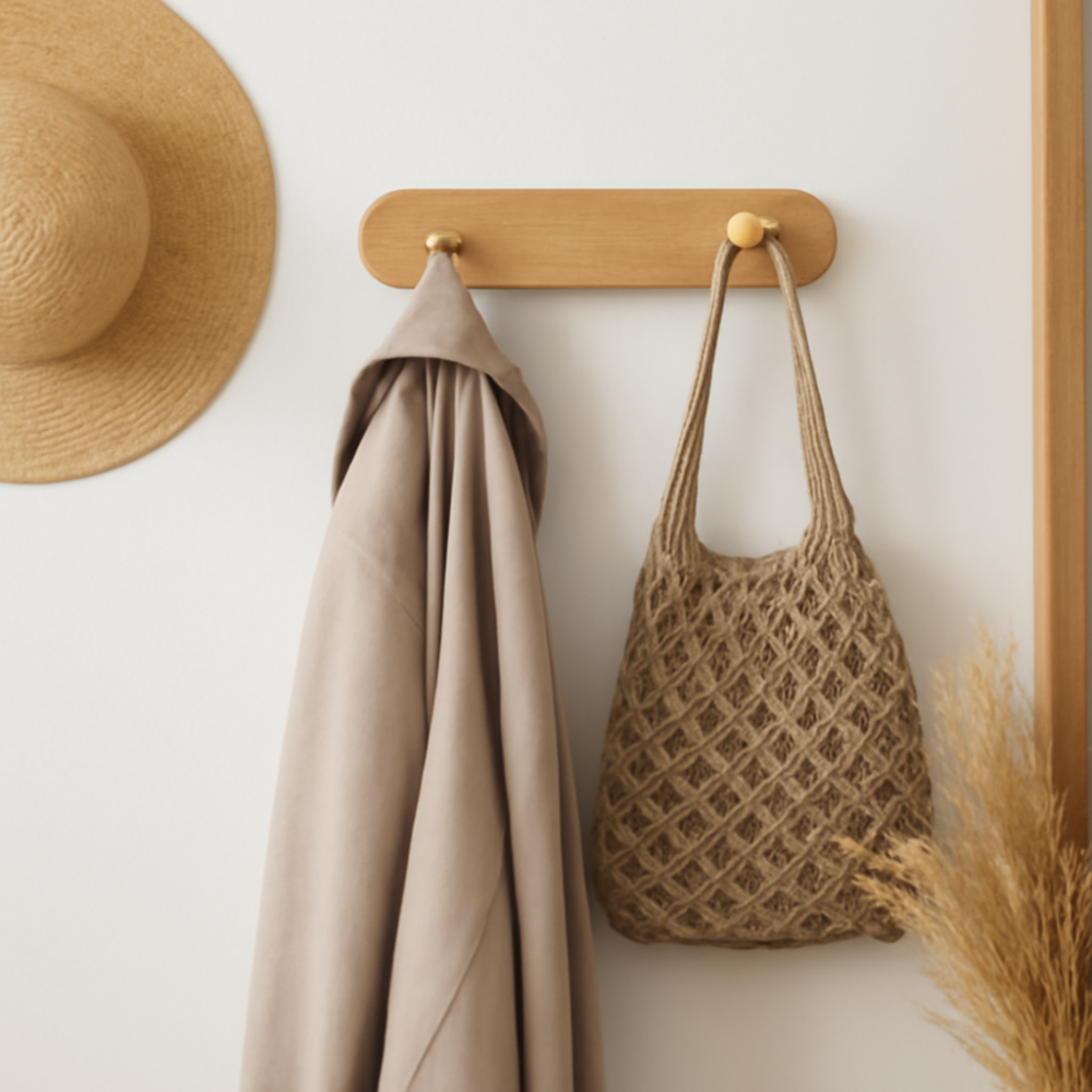 Wooden Wall Hooks with Brass – Entryway & Coat Storage - Image 7