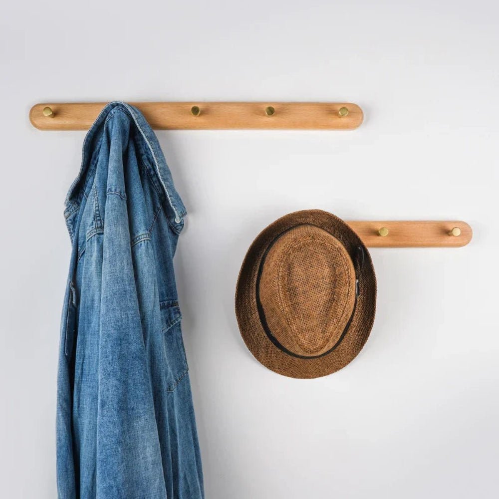 Wooden Wall Hooks with Brass – Entryway & Coat Storage - Image 9