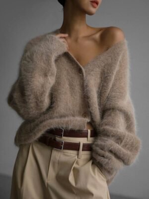 Women's Loose Knit Cardigan Button Front Layering Top