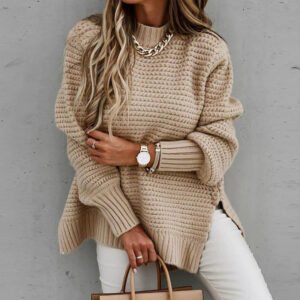 Women's Chunky Knit Waffle Sweater for Winter Warmth
