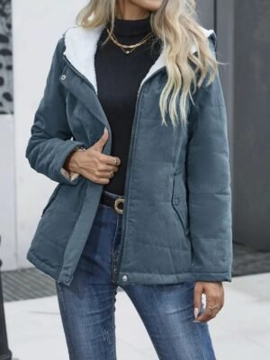 Warm Insulated Ladies' Parka - Zipper Hooded Outerwear