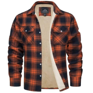 Warm Plaid Outerwear for Men with Fleece Lining