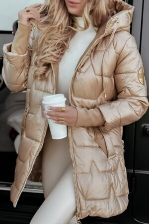Women's Warm Quilted Coat – Longline Fit, Drawstring Hood