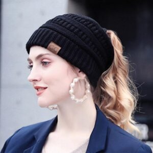 Acrylic Ponytail Headwear – Warm Knit Messy Bun Cap