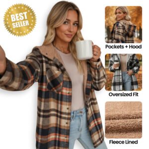 Women's Plaid Flannel Hooded Shacket for Fall & Winter
