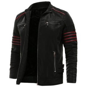 Men's Black Faux Leather Moto Coat