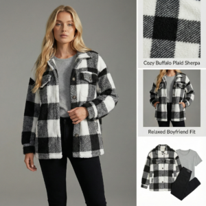 Cozy Plaid Sherpa Shirt Jacket for Fall Winter