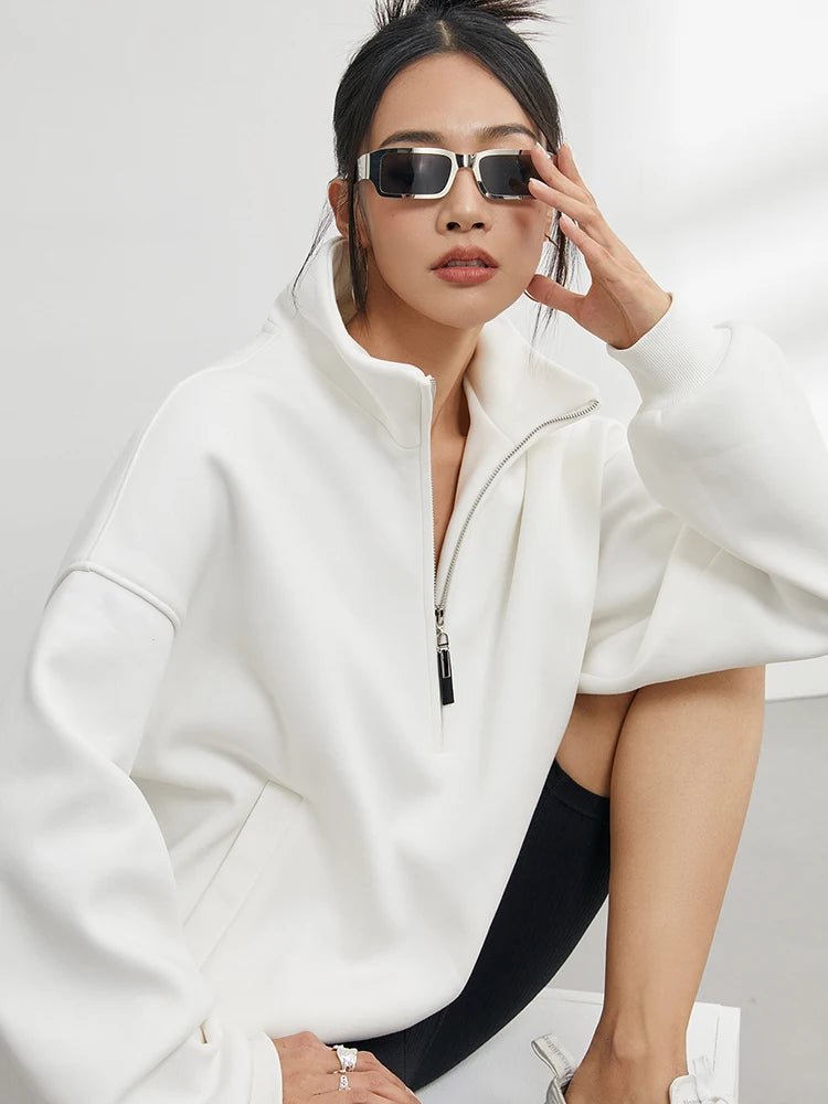 Oversized Half Zip Hoodie with Stand Collar - Image 2