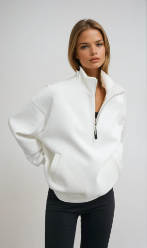 Oversized Half Zip Hoodie with Stand Collar