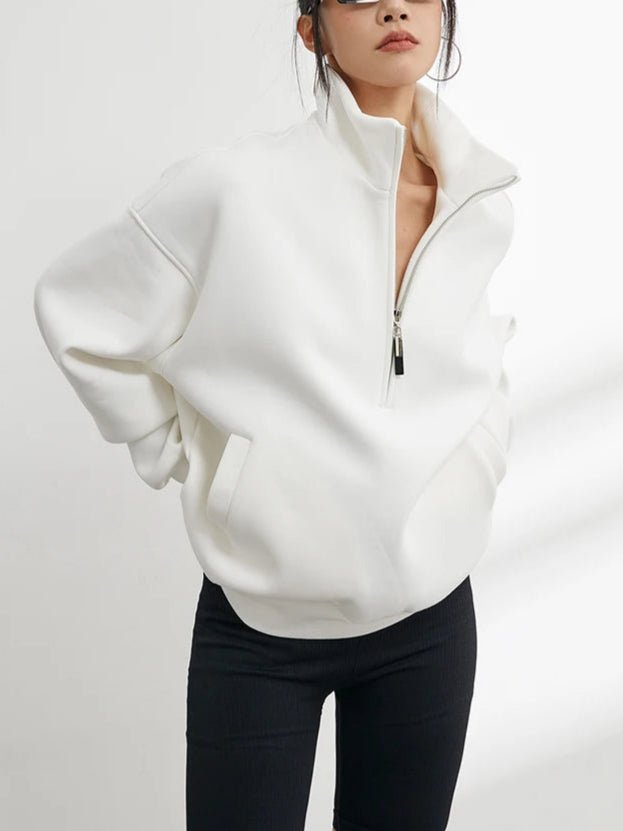 Oversized Half Zip Hoodie with Stand Collar - Image 3