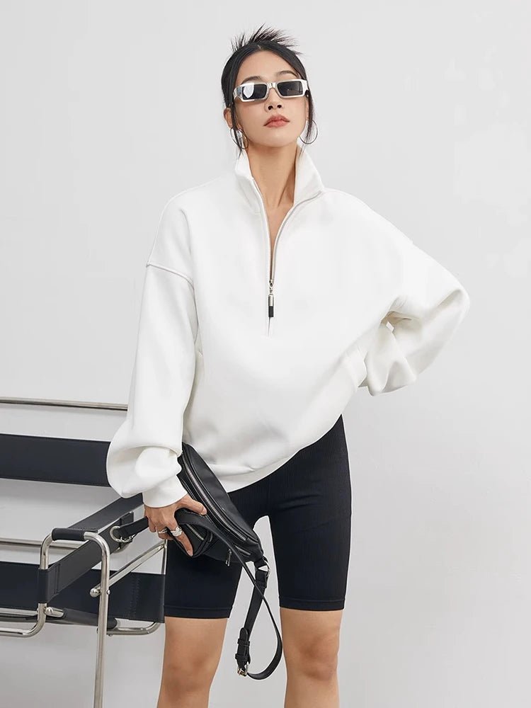 Oversized Half Zip Hoodie with Stand Collar - Image 5