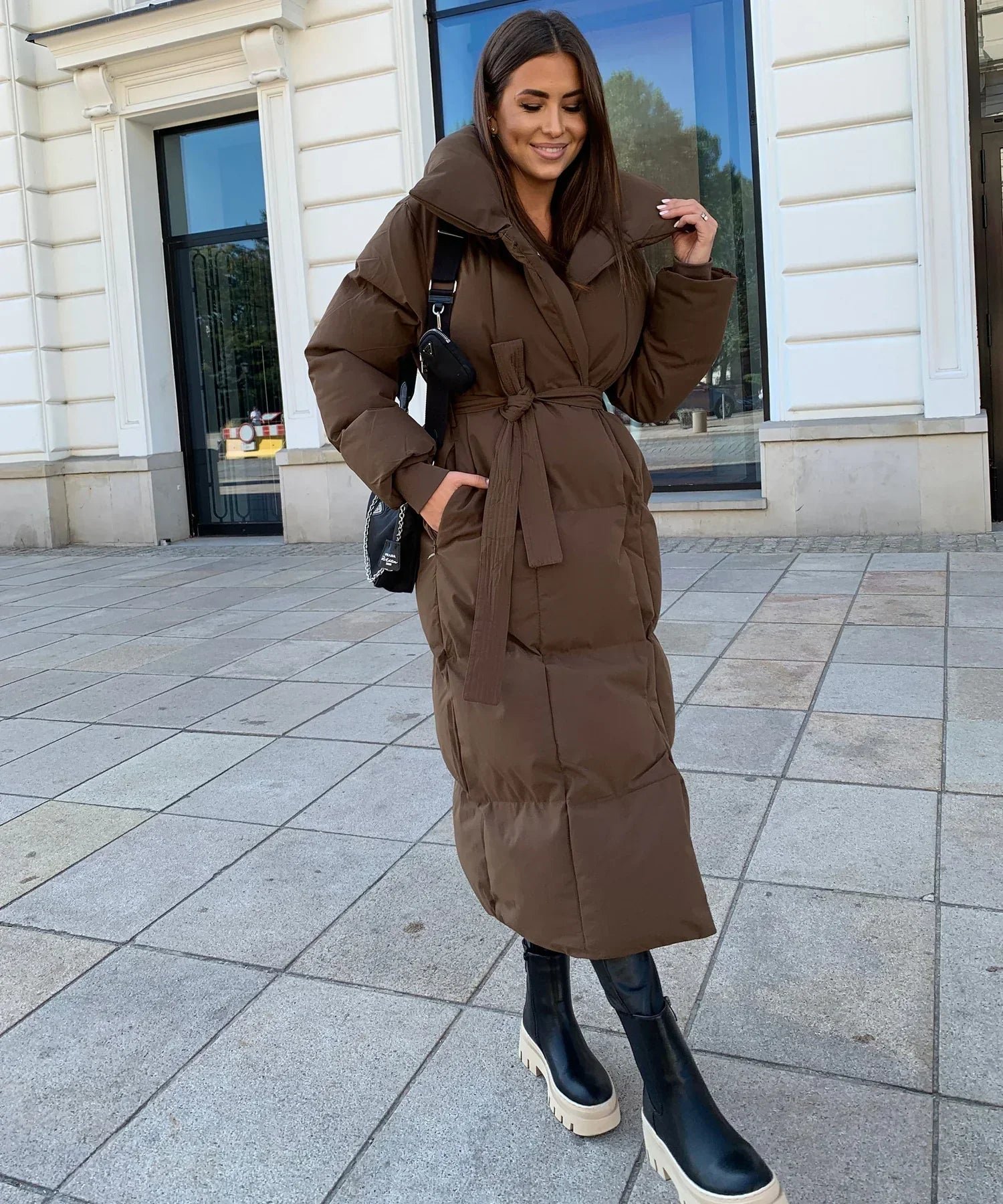 Ladies Insulated Long Quilted Coat Cold Weather - Image 4
