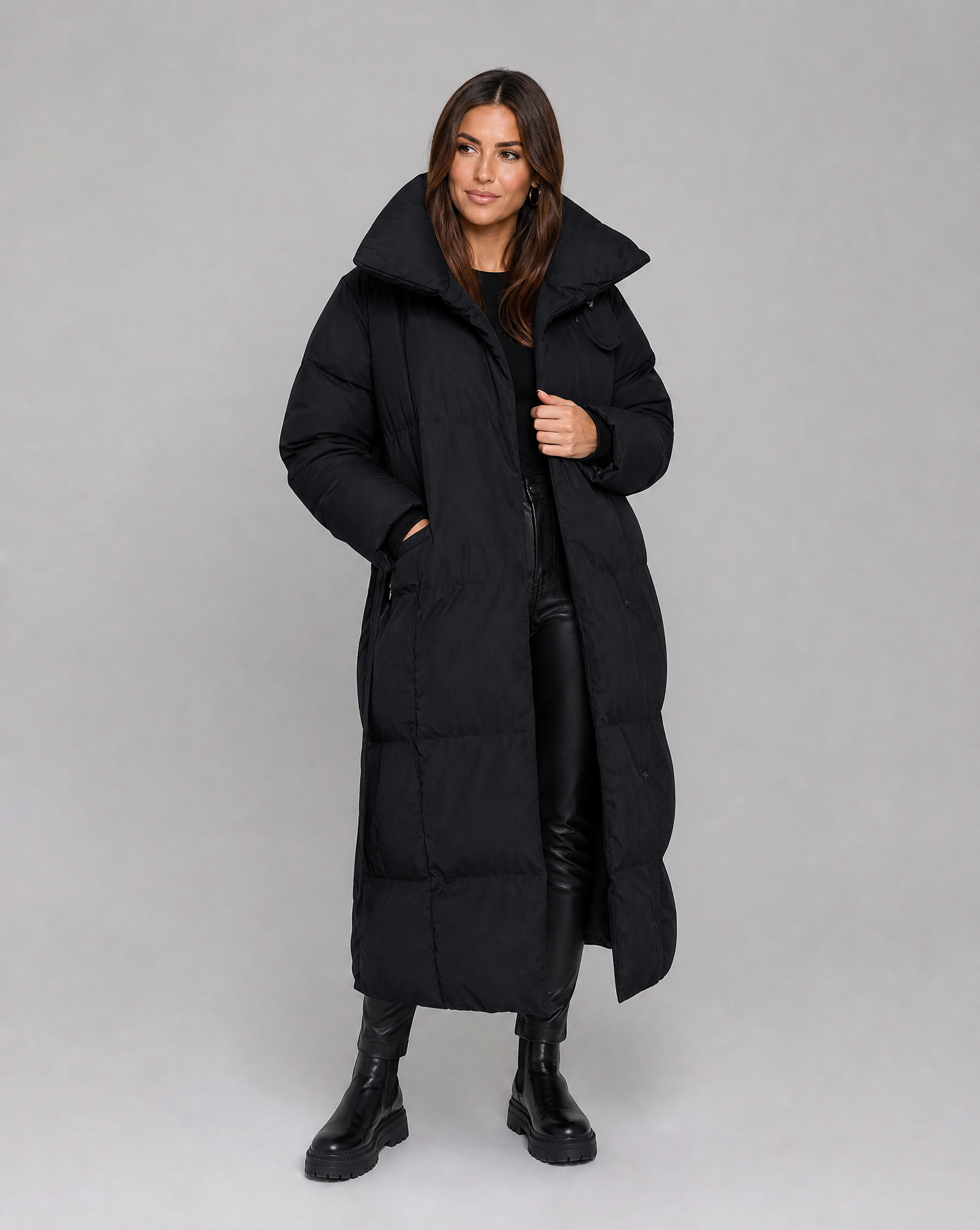 Ladies Insulated Long Quilted Coat Cold Weather - Image 2