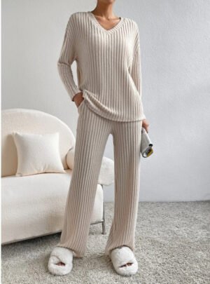 Women's Lounge Set Ribbed Knit Elastic Waist