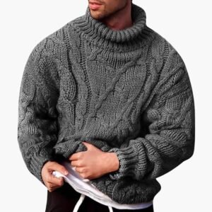 Men's Turtleneck Sweater Slip-On Ribbed Hem