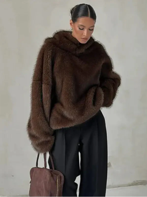 Cozy Faux Fur Pullover Hooded Sweatshirt for Women
