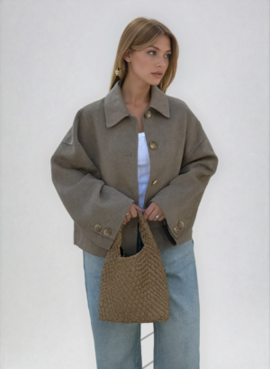 Women's Wool Blend Jacket - Oversized Fit, Warm