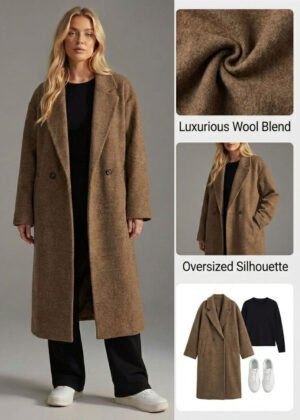 Women's Long Wool Coat - Relaxed Fit Winter Outerwear