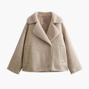 Women's Jacket Faux Sheepskin Lined Button Closure