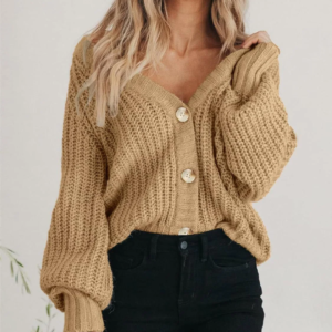 Oversized Knit Cardigan with Voluminous Sleeves V-Neck