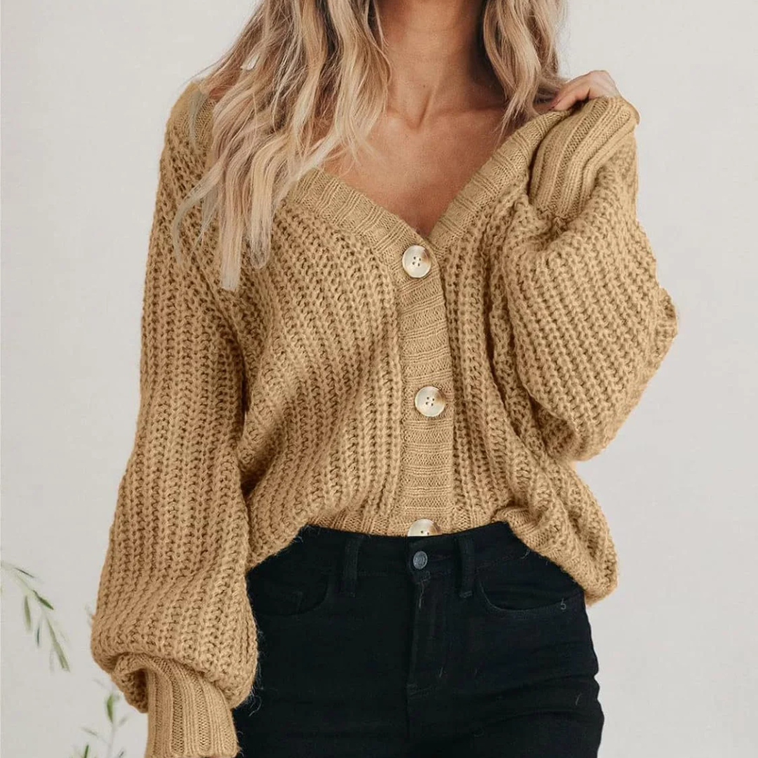 Oversized Knit Cardigan with Voluminous Sleeves V-Neck