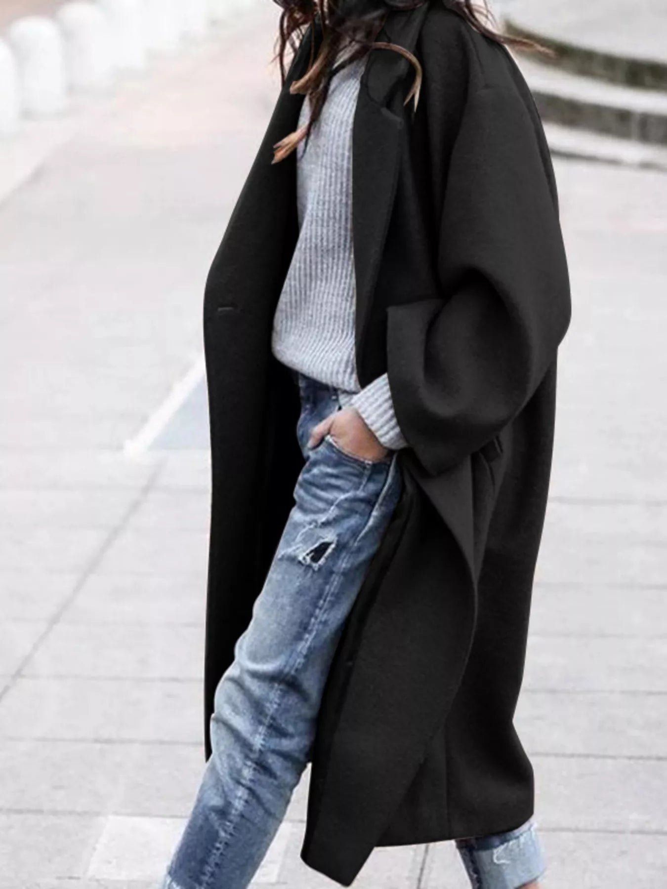 Women's Trench Coat - Relaxed Fit Full-Length Collared Style - Image 2