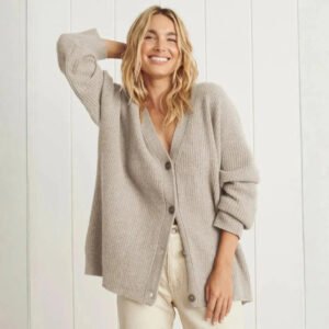 Ladies Relaxed Fit Knit Sweater | Long Ribbed Button-Up Style