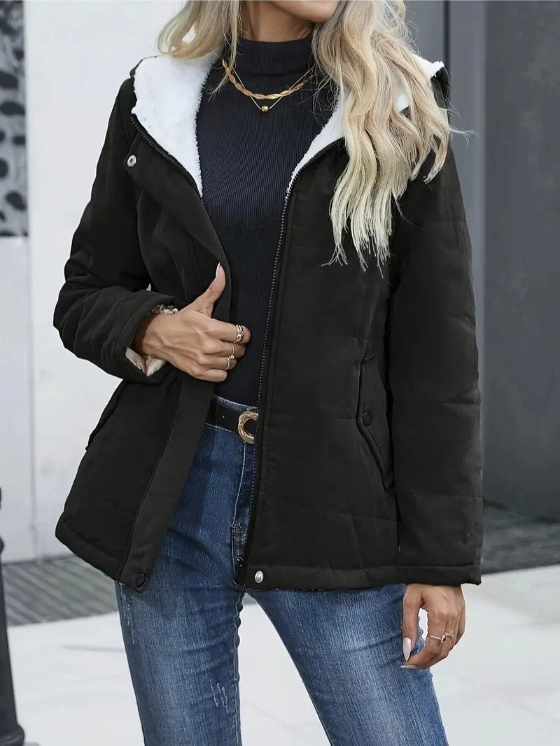 Ladies Insulated Winter Coat with Hood - Image 3