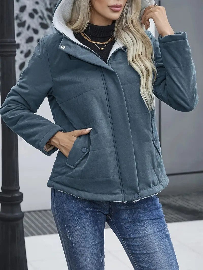 Ladies Insulated Winter Coat with Hood - Image 7