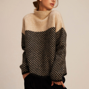 Women's Warm Knit Pullover – Chevron Cashmere Blend