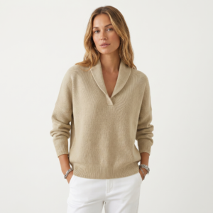 Women's V-Neck Knit Pullover – Cozy Autumn Winter Sweater Top