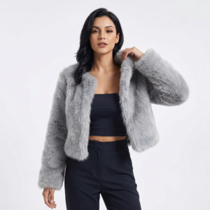 Women's Cropped Faux Fur Jacket Winter Outerwear