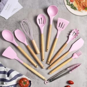 Food-Grade Silicone Kitchen Tools with Wood Grips