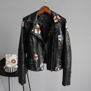 Ladies Faux Leather Moto Jacket - Stylish Outerwear