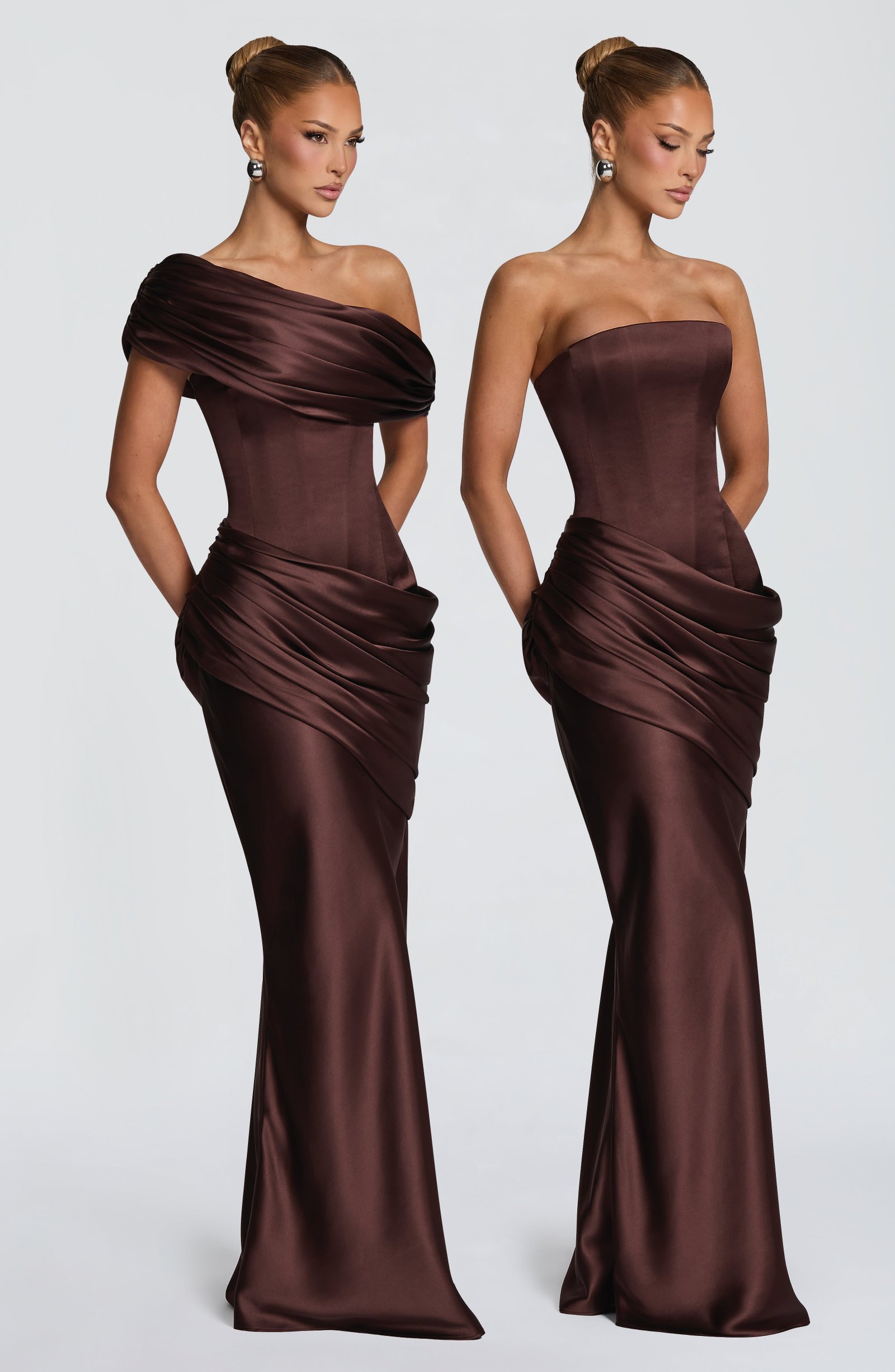 Women's Satin Maxi Dress Strapless Corset Back - Image 3
