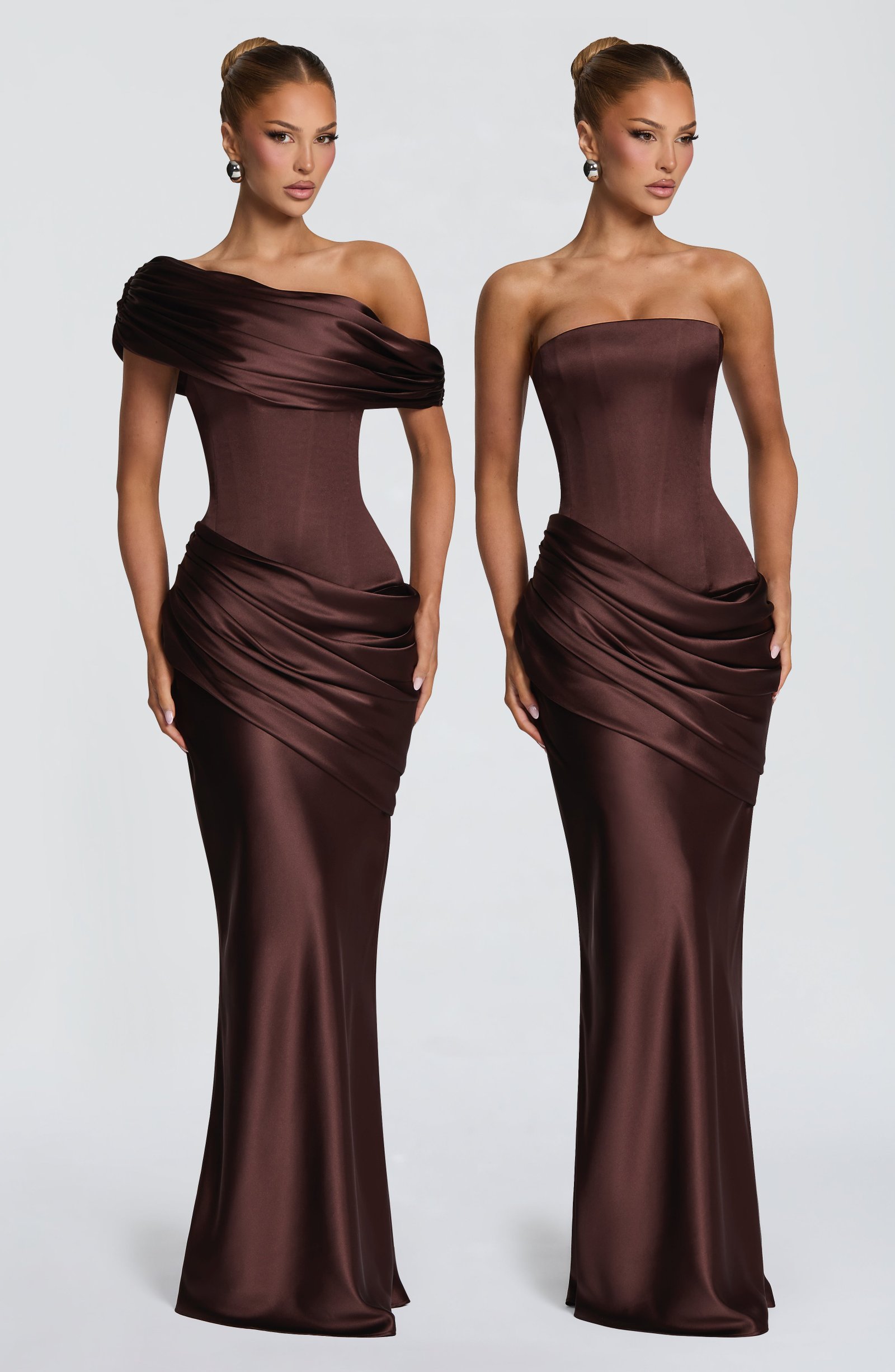 Women's Satin Maxi Dress Strapless Corset Back