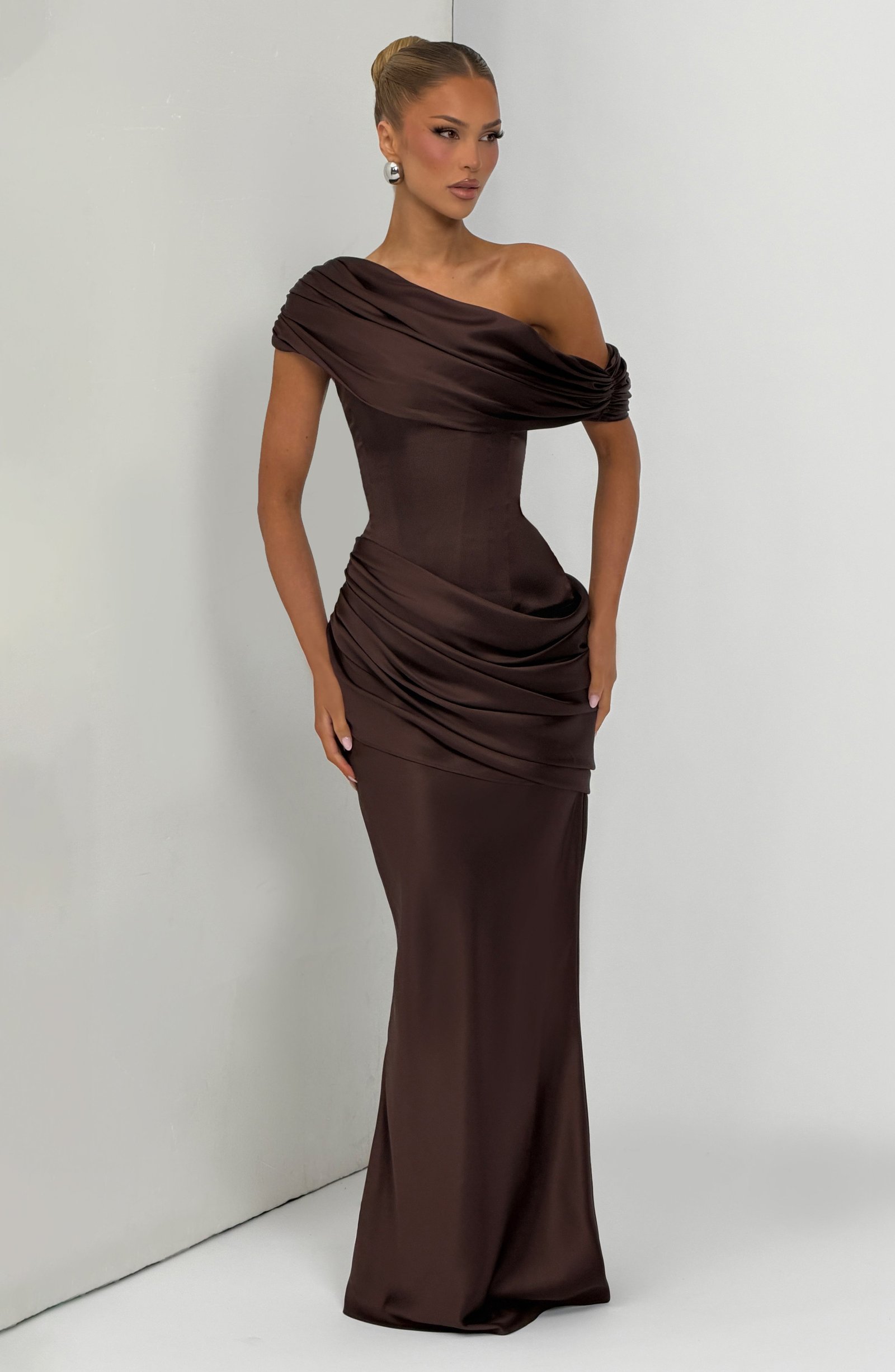 Women's Satin Maxi Dress Strapless Corset Back - Image 13