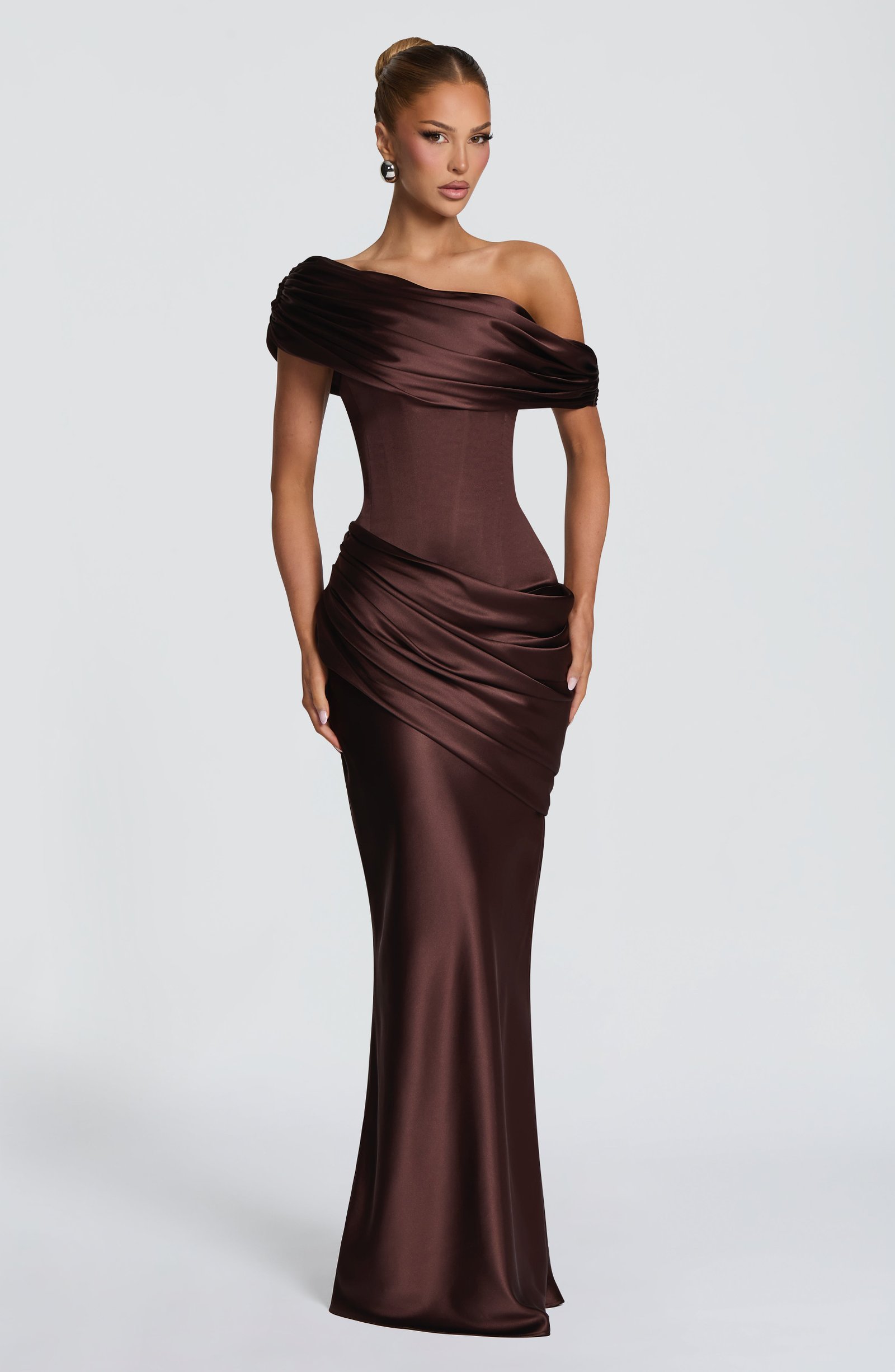 Women's Satin Maxi Dress Strapless Corset Back - Image 5
