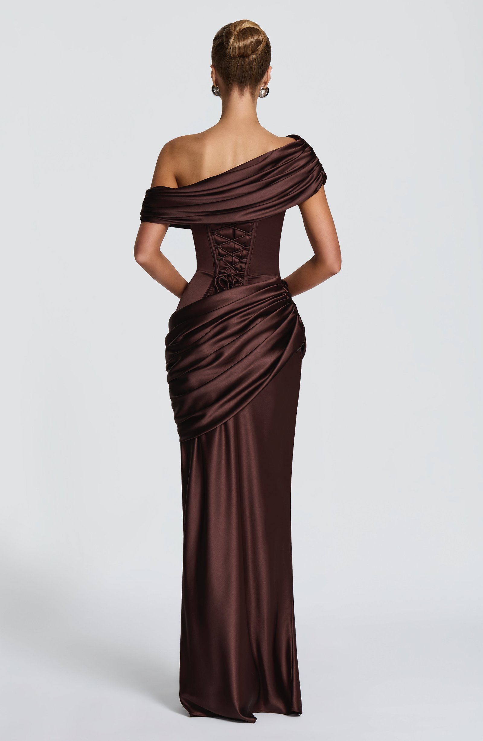 Women's Satin Maxi Dress Strapless Corset Back - Image 7