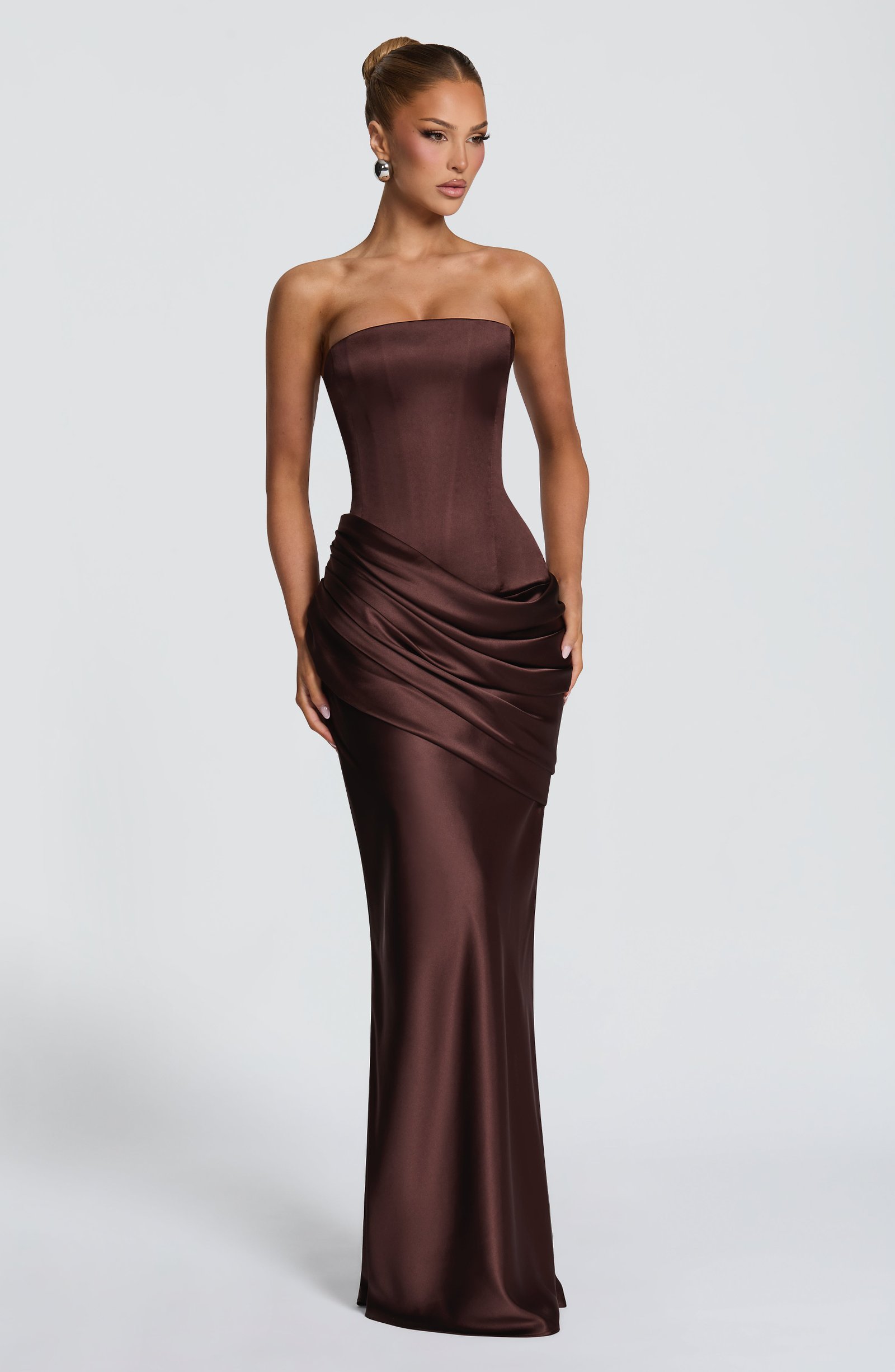Women's Satin Maxi Dress Strapless Corset Back - Image 6