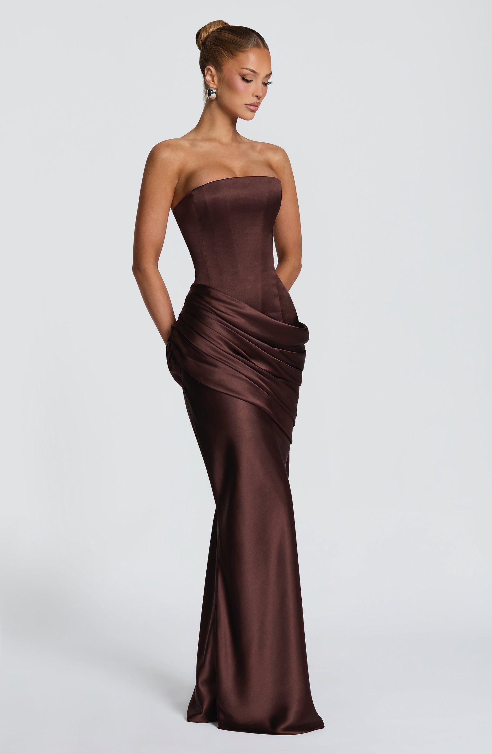 Women's Satin Maxi Dress Strapless Corset Back - Image 9