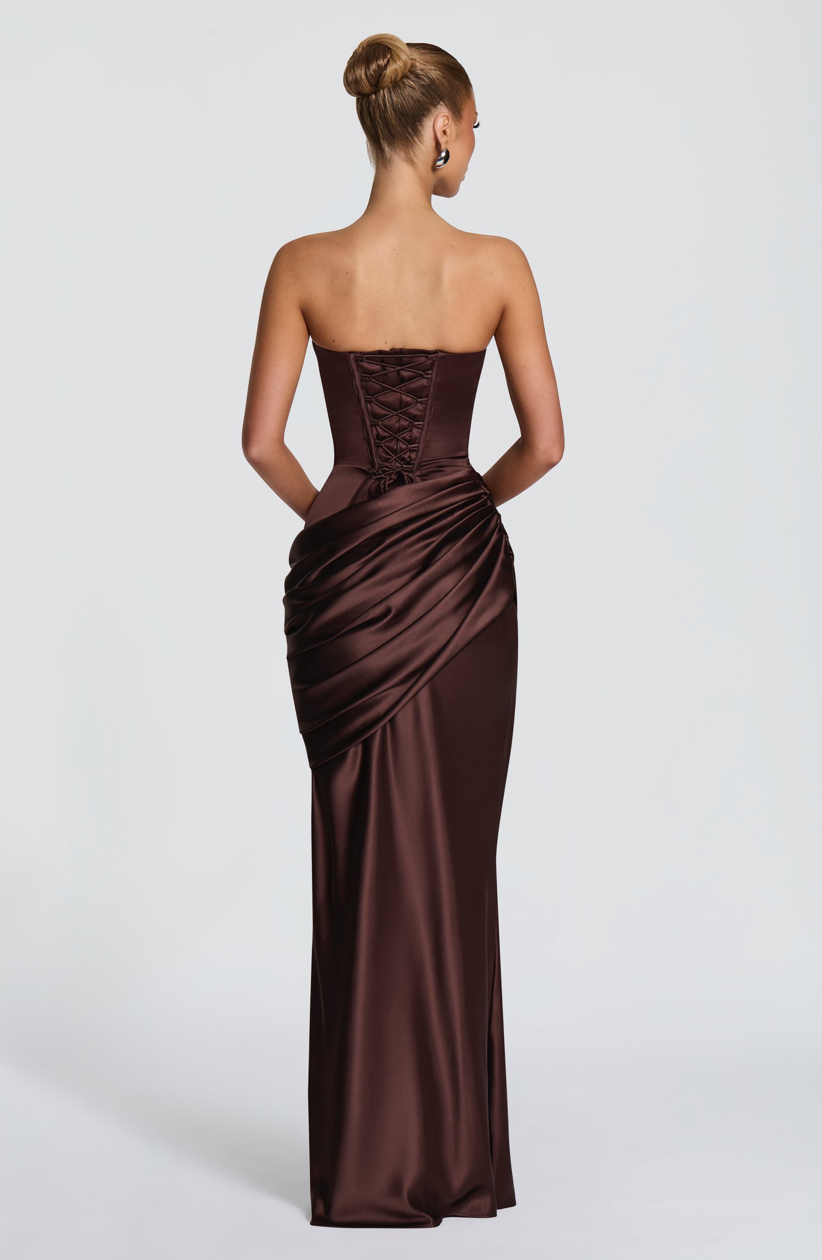 Women's Satin Maxi Dress Strapless Corset Back - Image 8