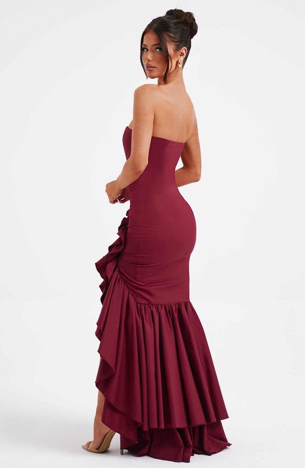 Women's Strapless Maxi Dress Cotton Blend Frilled - Image 5