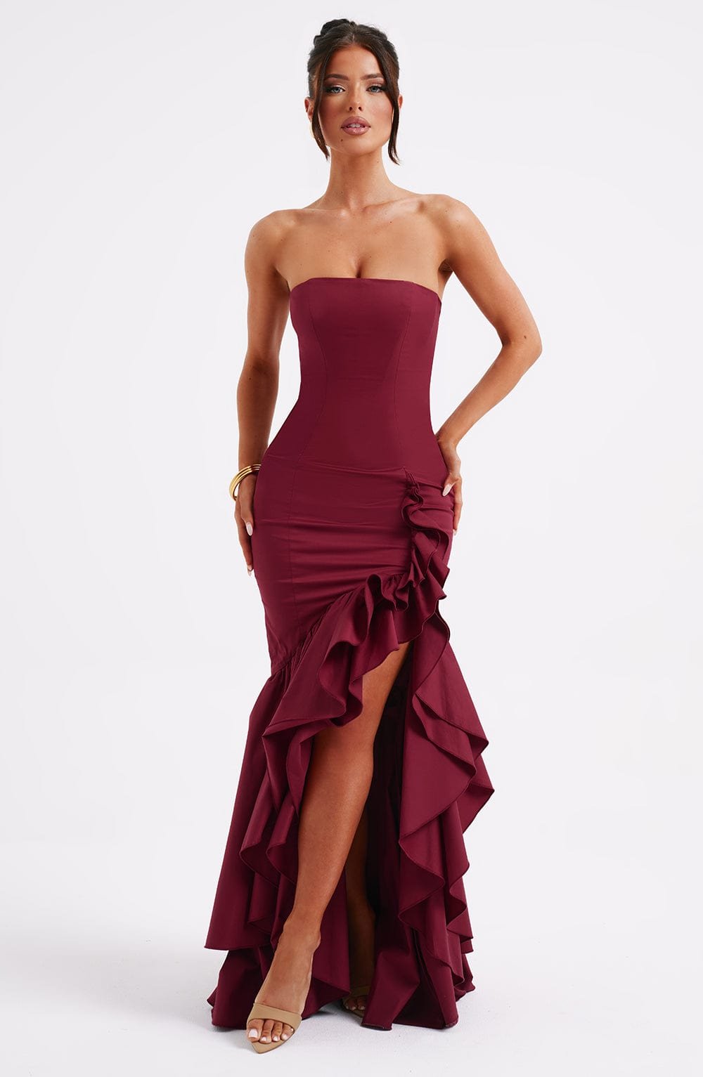 Women's Strapless Maxi Dress Cotton Blend Frilled - Image 7