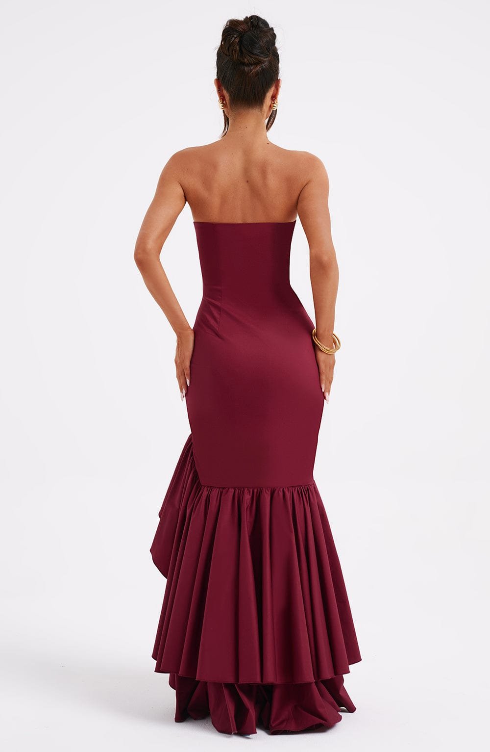 Women's Strapless Maxi Dress Cotton Blend Frilled - Image 3