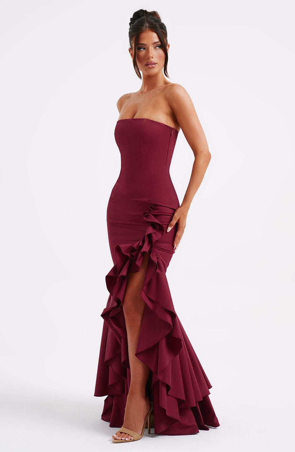 Women's Strapless Maxi Dress Cotton Blend Frilled - Image 2