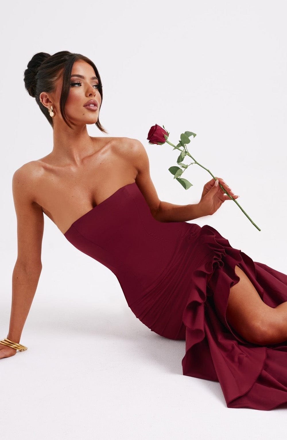 Women's Strapless Maxi Dress Cotton Blend Frilled - Image 6