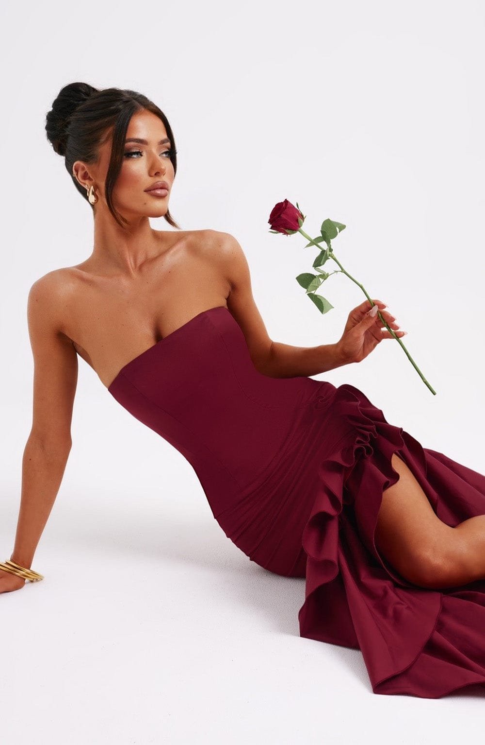 Women's Strapless Maxi Dress Cotton Blend Frilled - Image 9