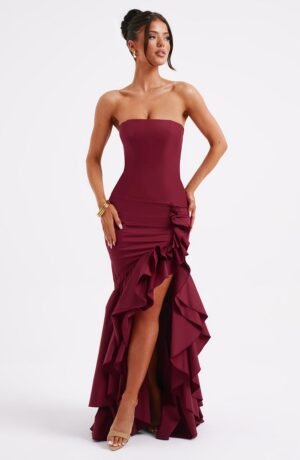 Women's Strapless Maxi Dress Cotton Blend Frilled